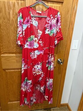 Chic Soul Deep pink/coral Floral Wrap Maxi Dress - Women's Casual Summer Dress